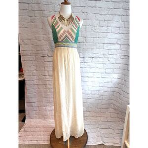 Flying Tomato Maxi Dress Open Back Patchwork Embroidered size small